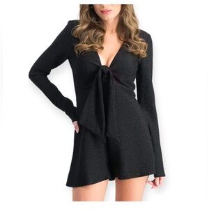 Material Girl Silver Shimmer Tie Front Romper